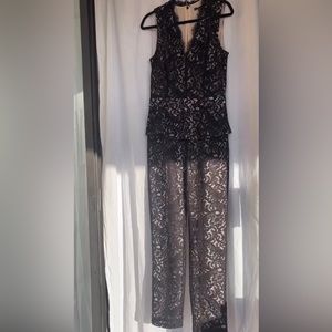 Marchesa Voyage Lace Peplum Jumpsuit (Tall)